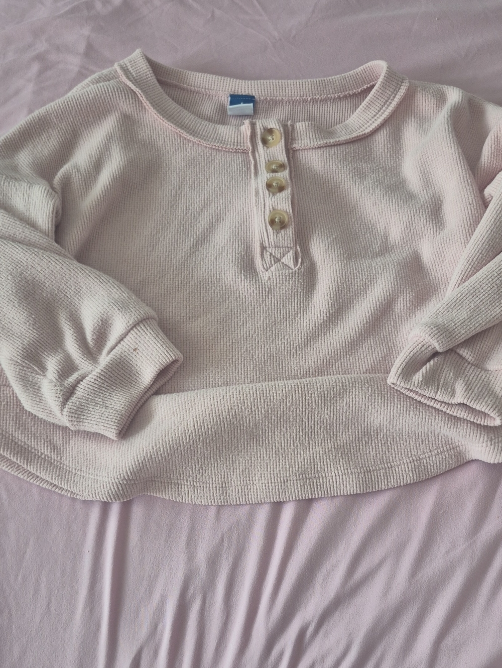 Old Navy Girls Pale Pink Waffle Henley Top